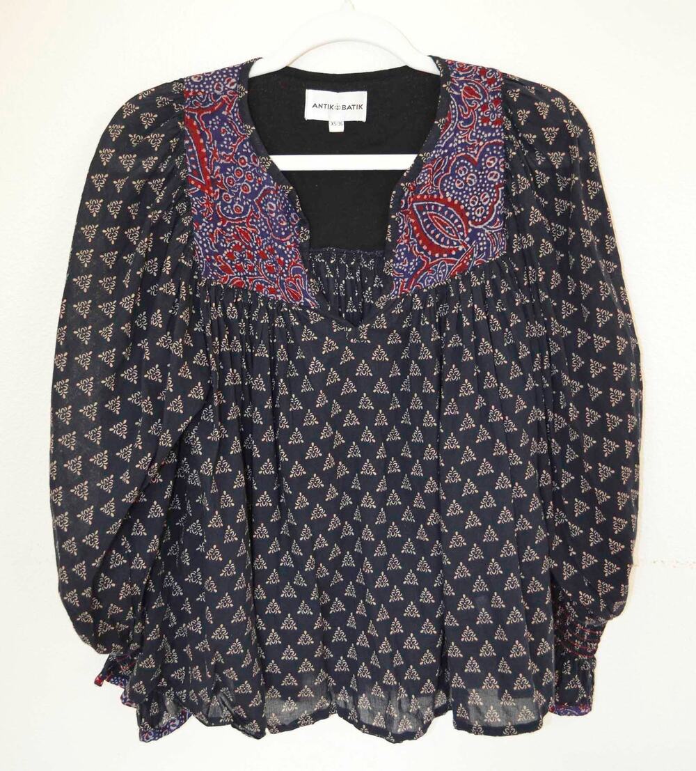 Antik Batik Peasant Long Sleeve Blouse Size XS